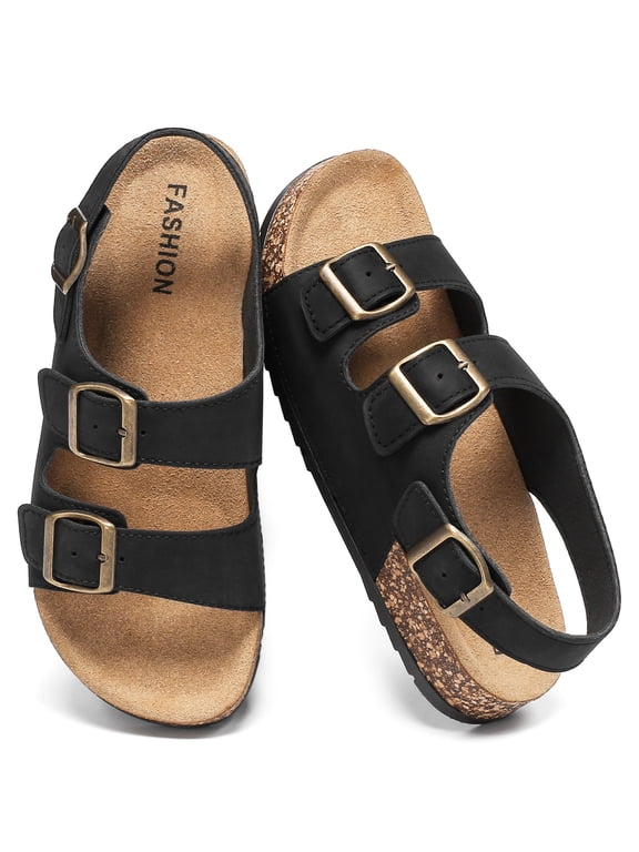 Sandals for Women Mens Unisex with Soft Cork Footbed, Adjustable Double Buckle, Open Toe Flat Shoes, Back Strap for Summer Outdoor
