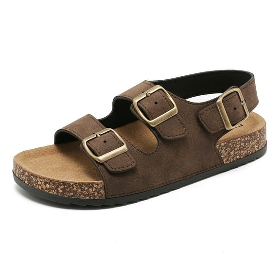 Sandals For Women With Soft Cork Footbed, Mens Slip On Clog Mules With Adjustable Double Buckle, Open Toe Flat Slide Shoes, Summer Outdoor Back Strap Slipper