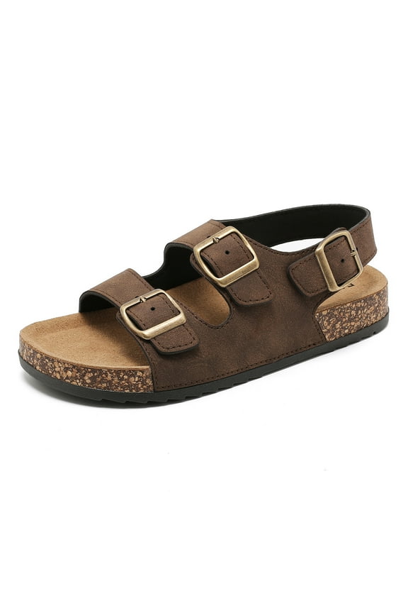 Sandals For Women With Soft Cork Footbed, Mens Slip On Clog Mules With Adjustable Double Buckle, Open Toe Flat Slide Shoes, Summer Outdoor Back Strap Slipper