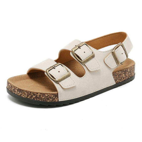 Lcamaw Sandals For Women With Soft Cork Footbed, Mens Slip On Clog Mules With Adjustable Double Buckle, Open Toe Flat Slide Shoes, Summer Outdoor Back Strap Slipper
