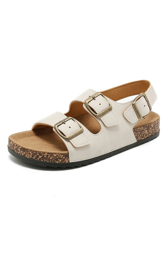 Sandals For Women With Soft Cork Footbed, Mens Slip On Clog Mules With Adjustable Double Buckle, Open Toe Flat Slide Shoes, Summer Outdoor Back Strap Slipper