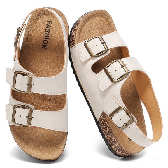 Lcamaw Sandals For Women With Soft Cork Footbed, Mens Slip On Clog Mules With Adjustable Double Buckle, Open Toe Flat Slide Shoes, Summer Outdoor Back Strap Slipper