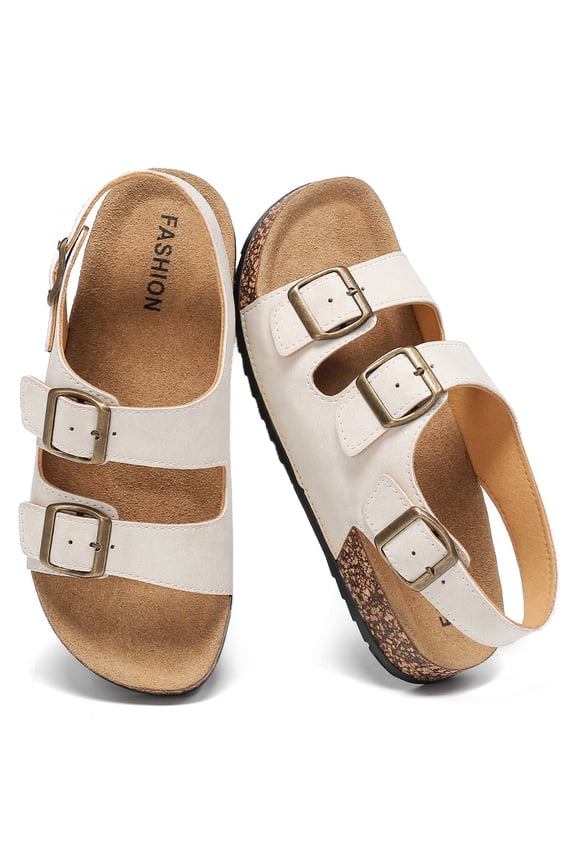 Sandals For Women With Soft Cork Footbed, Mens Slip On Clog Mules With Adjustable Double Buckle, Open Toe Flat Slide Shoes, Summer Outdoor Back Strap Slipper