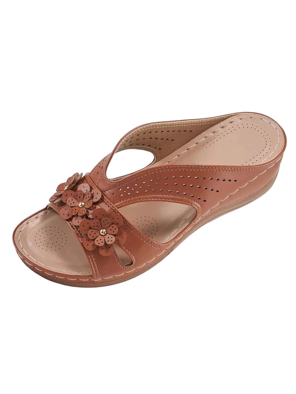 Sandals Women Summer Casual Comfortable, Slip Dressy Slides Sandals Lightweight Memory Foam Platform Shoes, 9.5