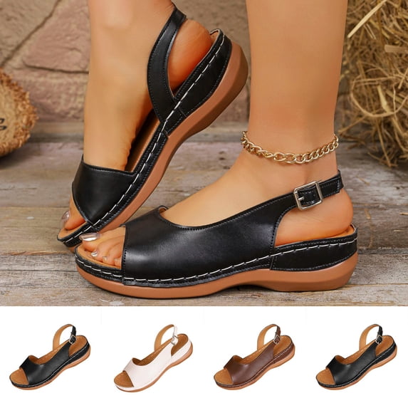 Sandals Women Summer Wedge Open Toe Adjustable Ankle Strap Versatile Casual Spring Summer Trendy Comfortable Beach Sandals.