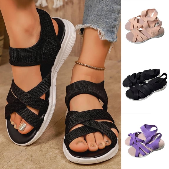 Sandals Women Summer Wedge Open Toe Elastic Straps Versatile Casual Spring Summer Trendy Comfortable Beach Sandals.