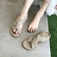 thumbnail image 1 of Sandals Women Wear Straw Linen Roman Sandals Elastic Flat Women's Shoes In Summer Summer Sandals Khaki 40, 1 of 6