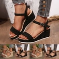 thumbnail image 1 of Sandals for Women Wedge Open Toe Summer Daily Shoes Fashion Casual Spring Summer Solid Color Round Toe Open Toe One-Line Buckle Thick Bottom Wedge Sandals, 1 of 10