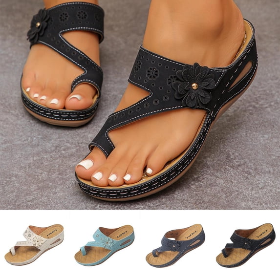 Sandals Women Wedge Open Toe Thick Soled Slip-on Toe Loop Shoes Casual Outdoor Slippers Versatile Comfortable Spring Summer Sandals