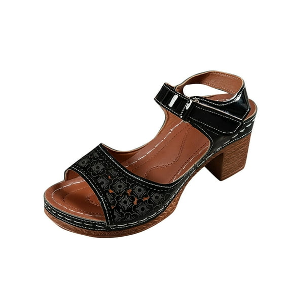 Sandals Women Wedge Shoes: Comfortable Womens Orthopedic Sandal Dressy Summer Fashion Broken flowers and hollow Walking Wedges with Adjustable