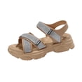 thumbnail image 1 of Sandals for Women Wedge Thick Sole Sandals Women Gladiator Open Toe Summer Women's Trendy Solid Color Women Footwear Comfortable Ankle Strap Walking Beach Shoes Beige 6.5, 1 of 8