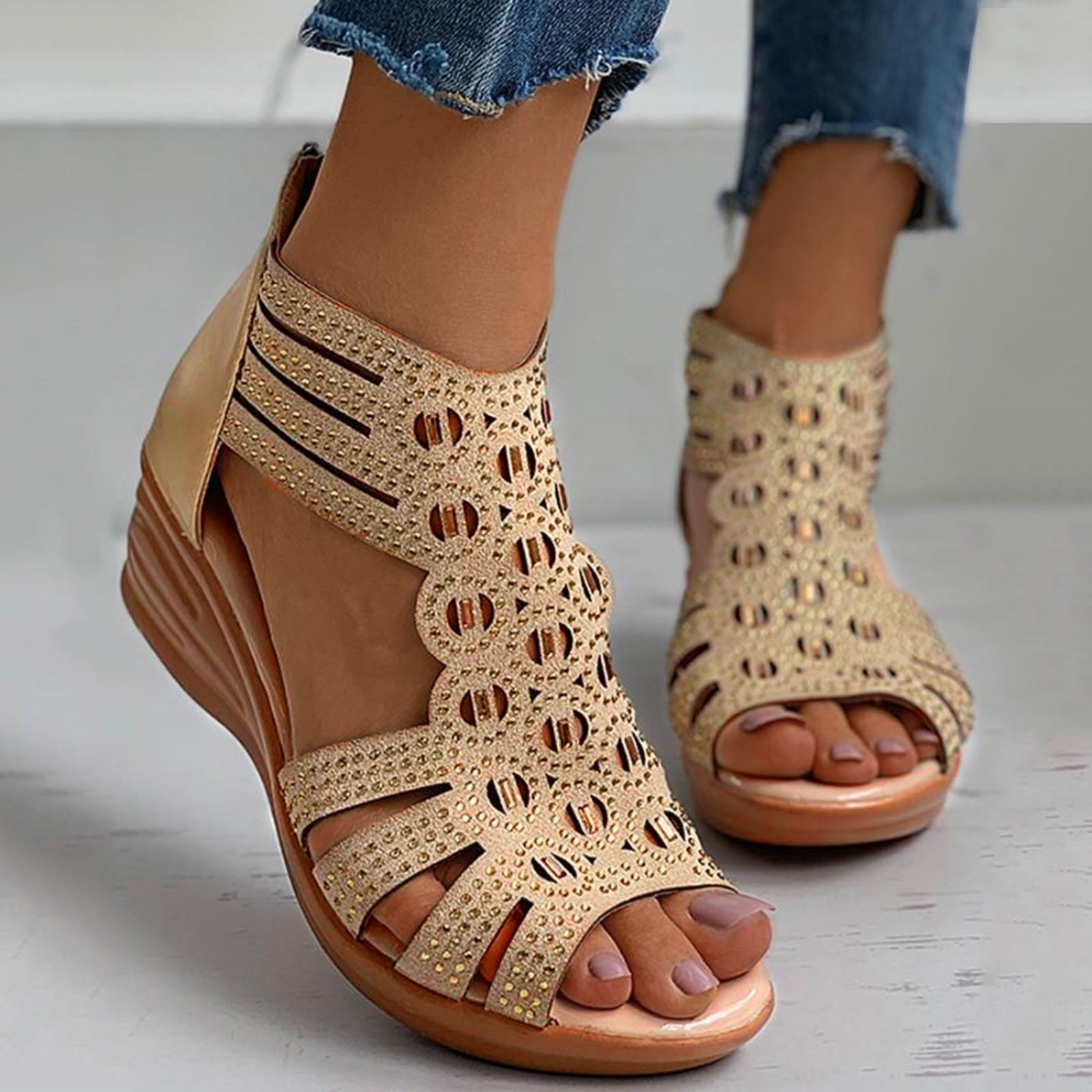 Shein Blue Jean Star Print Zip-Up Sandals Women's Size 11 NEW - beyond  exchange