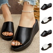 Sandals Women Womens Versatile Plus-Size Peep-Toe Wedge Heels Summer Height-Increasing Comfortable Slippers White 42