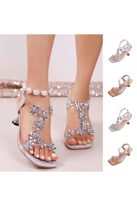 Sandals Women's Fashionable Casual Spring And Summer Versatile Plus Size Solid Color Rhinestones Open Toe High Heels Sandals Gold 38
