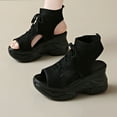 thumbnail image 1 of Sandals Women's Summer Sandals Women's Fashion Casual Spring And Summer Solid Color Lace-Up Mesh Flying Woven Breathable Fish Mouth Open Toe One-Foot Thick Bottom Wedge Heel Sandals Black, 1 of 8