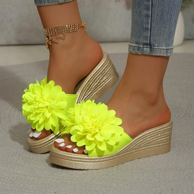 Sandals Womens Women's Women's Fashionable Casual Summer Solid Color Floral Peep Toe Wedge Sandals,Yellow,36