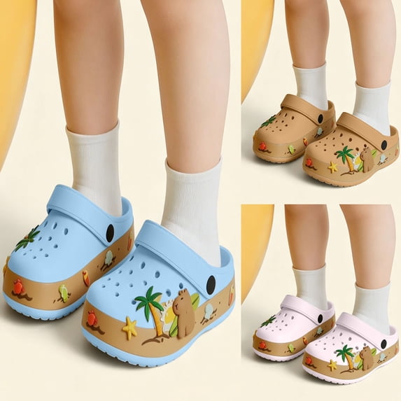 Sandals for Girls Capybara Summer Clog Sandals Lightweight Shower Slippers Soft Footbed Slippers for Girls Brown 2.5-3 Years