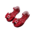 thumbnail image 1 of Sandals for Girls Rhinestone Buckle Bow Open Toe Princess Dress Shoes Summer Comfortable Footbed Ankle Strap Flat Shoes Red 10 Toddler, 1 of 5