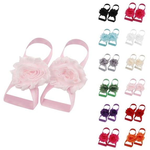 Sandals for Girls and Beach Footwear, Summer Shoes with 22 Pairs Solid Chiffon Flower Barefoot Sandals for Baby Girls Toddlers Kids