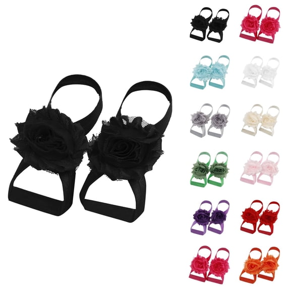 Sandals for Girls and Beach Footwear, Summer Shoes with 22 Pairs Solid Chiffon Flower Barefoot Sandals for Baby Girls Toddlers Kids