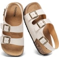 thumbnail image 1 of Lezzglt Kids Toddler Sandals with Cork Footbed, Non-Slip Slides for Boys Girls Double Buckle Slippers with Adjustable Back Strap, Comfort Water-Resistant Shoes, 1 of 7