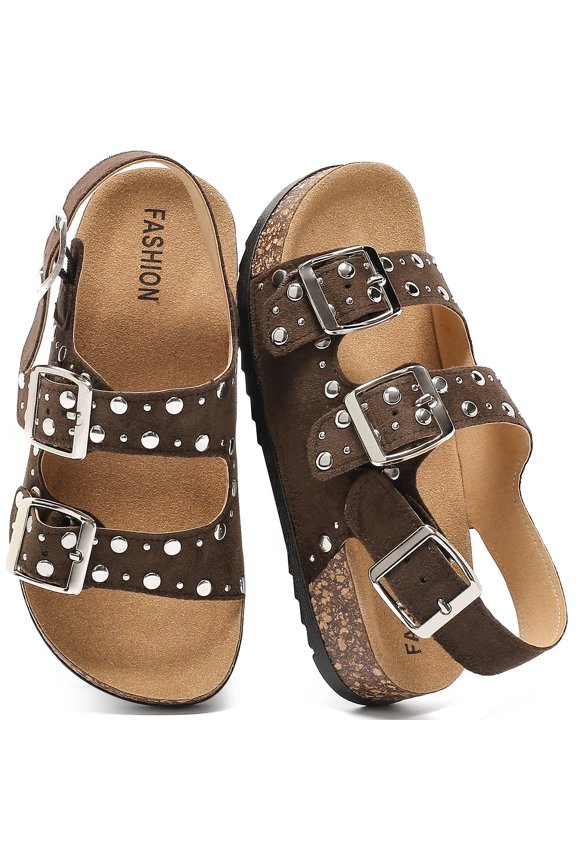 Women's Cork Footbed Sandals With Back Strap, Leather Sandals for Women&Men With Comfort Adjustable Buckle Non Slip Beach Flat Sandals for Summer Shoes Footwear