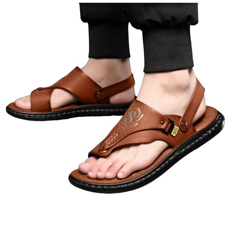 Sandals for Men with Back Strap Comfortable Beach Summer Leather Walking  Flip Flops Orthopedic Slip on Slides - Main Image