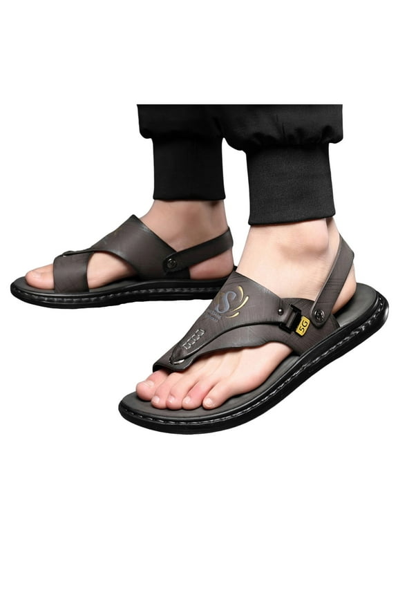 Sandals for Men with Back Strap Comfortable Beach Summer Leather Walking Flip Flops Orthopedic Slip on Slides