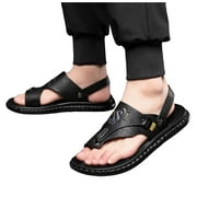 Sandals for Men with Back Strap Comfortable Beach Summer Leather Walking Flip Flops Orthopedic Slip on Slides