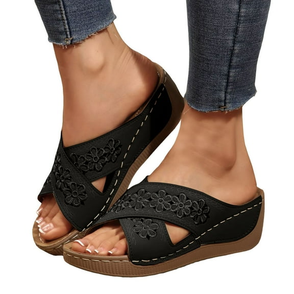 Sandals for Women 2025 Dressy Platform Wedge Slides Comfortable Orthopedic Dressy Slip on Walking Shoes