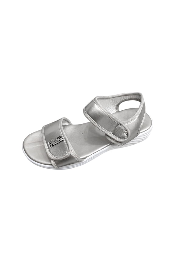 Sandals for Women 2025 Flat Heel Open Toe Summer Trendy Solid Color Ankle Strap Women Footwear Causal Summer Dressy Beach Shoes for Women Silver 9