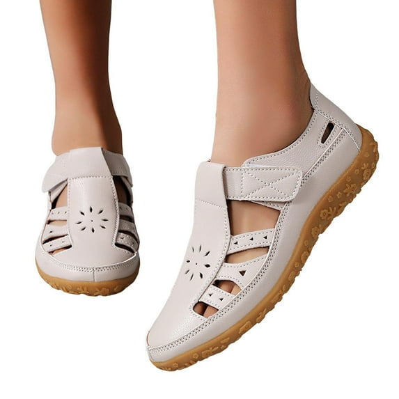 Sandals for Women 2025 Ladies New Spring and Summer Sandals Hollow Velcro Sandals Fashionable Solid Color Covered Toe Slip-On Sandals