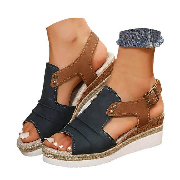 Sandals for Women 2025 Summer Casual Platform Wedge Peep Toe Gladiator Espadrilles Slingback Sandals