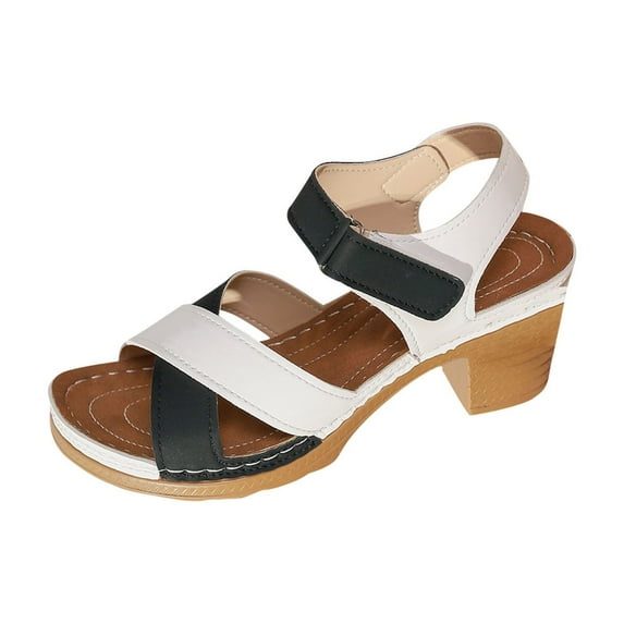 Sandals for Women 2025 Summer Women Beach Fashion Casual Daily Chunky Heel Open Toe Ankle Strap Peep Toe Slippers Shoes Black 5.5