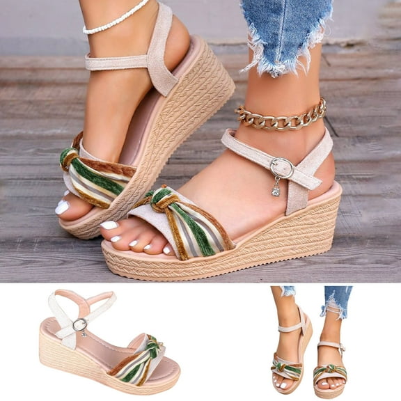 Sandals for Women 2025, Xunlbb New Style One Line Buckle Sandals Sloping Heel High Height Women's Shoes Layered Thick Soled Sandals(White,Size:35)