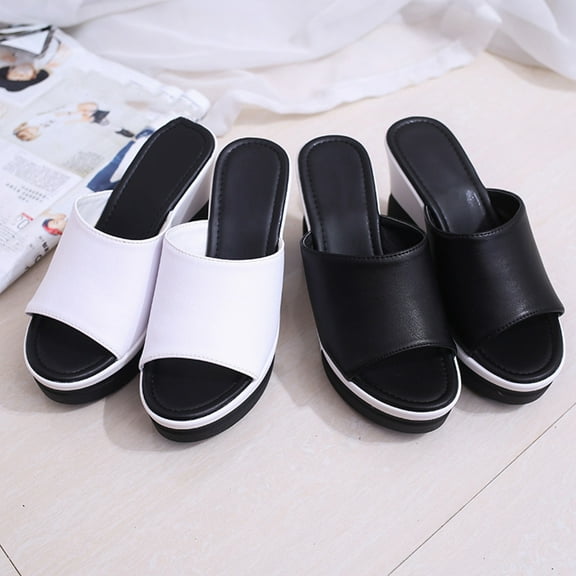 Sandals for Women 2025, Xunlbb Sandals Women's Thick-Soled High-Heeled Solid-Color Wedge Comfortable One-Line Sandals(White,Size:35)