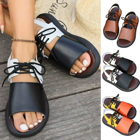 Sandals for Women 2025, Xunlbb Soft Sole Strap Sandals Women's New Versatile Thick Sole Soft Faced Sandals(Black,Size:36)