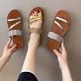 thumbnail image 1 of Sandals for Women 2025, Xunlbb Summer New Large Size Casual Flat Bottom Rhinestone Line Beach Slippers(Gold,Size:35), 1 of 5