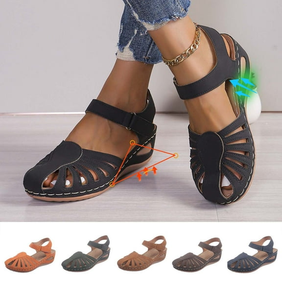 Sandals for Women 2025, Xunlbb Summer New Large Size Daily Hollow Bun Midheel Paste Women's Wedge Sandals(Black,Size:36)