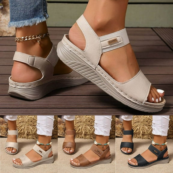 Sandals for Women 2025, Xunlbb Women's Fashion Casual Retro One-Strap Spring And Summer New Breathable And Comfortable Flat Sandals(Black,Size:36)