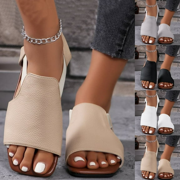 Sandals for Women 2025, Xunlbb Women's Fashion Casual Spring And Summer New Hollow Elastic Solid Color Slip-On Sandals(Black,Size:36)