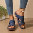 thumbnail image 1 of Sandals for Women 2025, Xunlbb Women's Fashion Casual Summer New Solid Color Round Toe Wedge Heel Thick Bottom Sandals(Dark Blue,Size:36), 1 of 9