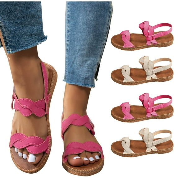 Sandals for Women 2025, Xunlbb Women's Fashion Casual Summer New Woven Thick-Soled Lightweight Sandals Soft-Soled Beach Sandals(Beige,Size:36)
