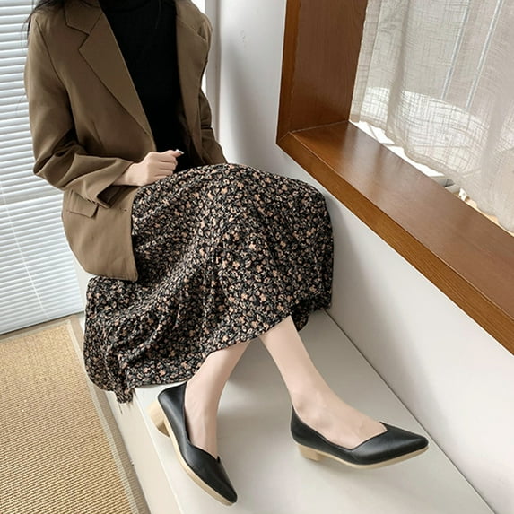 Sandals for Women 2025, Xunlbb Women's Heels Chunky Low Heel Shoes Solid Color Office Lady Pumps Dress Shoes(Black,Size:36)