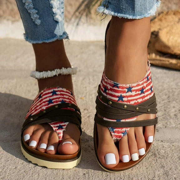 Sandals for Women 2025, Xunlbb Women's New foreign Trade Plus-size Retro Strap Patchwork Color Clip Toe Miter Beach Slippers(Red,Size:36)