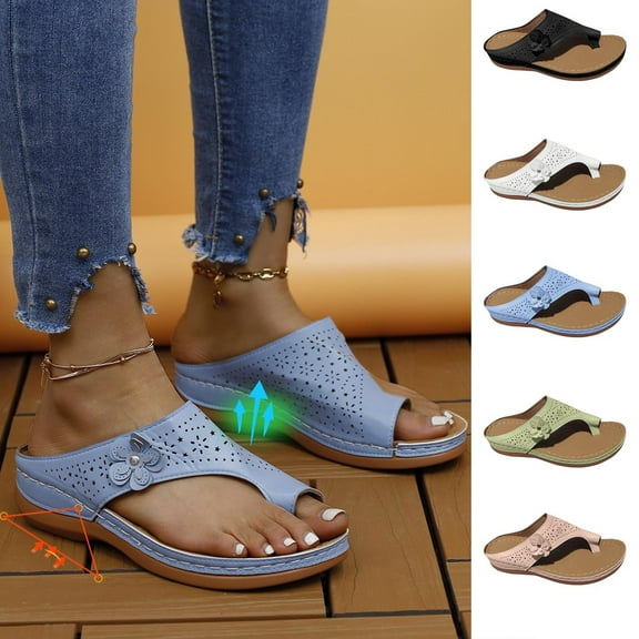 Sandals for Women 2025, Xunlbb Women's Plus Size Summer Casual Solid Color Flip-flops Beach Wedge Toe Fish Mouth Sandals(Black,Size:35)