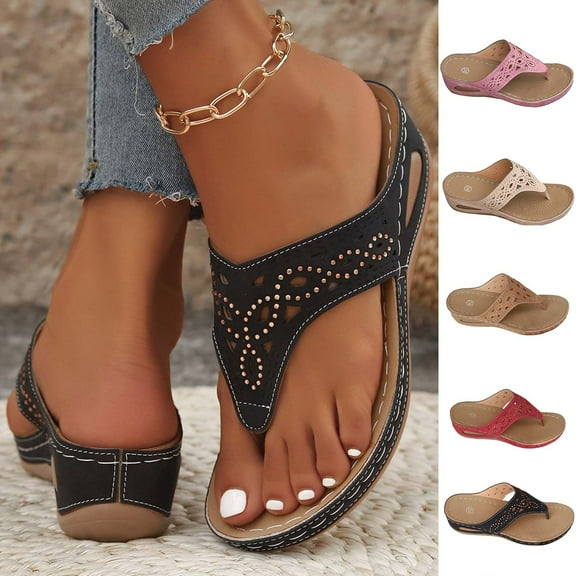 Sandals for Women 2025, Xunlbb Women's Spring And Summer New Large Size Drill Wedge Toe Fashion Casual Slippers(Black,Size:36)