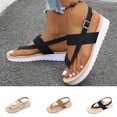 thumbnail image 1 of Sandals for Women 2025, Xunlbb Women's Summer New Big Size Casual Herringbone Wide Strap Toe Strap Pigmented Flat Sandals(Black,Size:36), 1 of 7