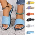 thumbnail image 1 of Sandals for Women 2025, Xunlbb Women's Summer New Plus Size Frosted Sequin Line Over Beach Flats Light Sandals(Black,Size:36), 1 of 9