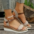 thumbnail image 1 of Sandals for Women 2025, Xunlbb Women's Summer Size Wedge Fish Mouth Roman Sandals(Beige,Size:36), 1 of 9